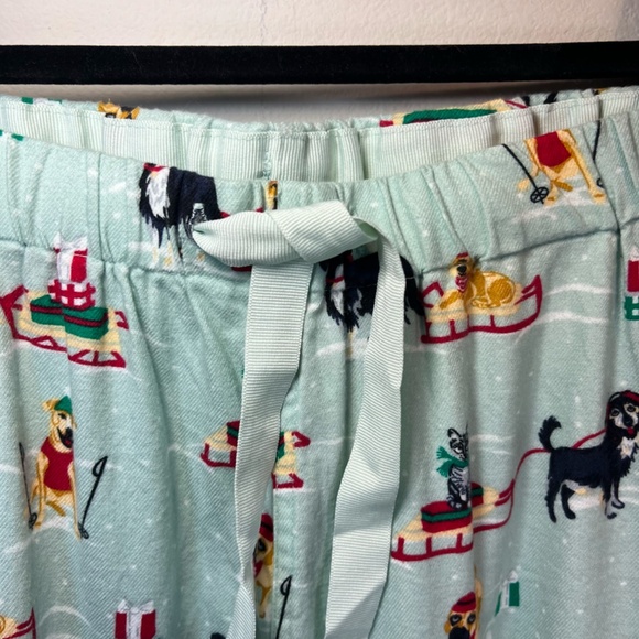 Lands End Womens Holiday Pajama Bottoms Aqua Dogs Cats Christmas Sleds Sz Medium - Picture 3 of 8